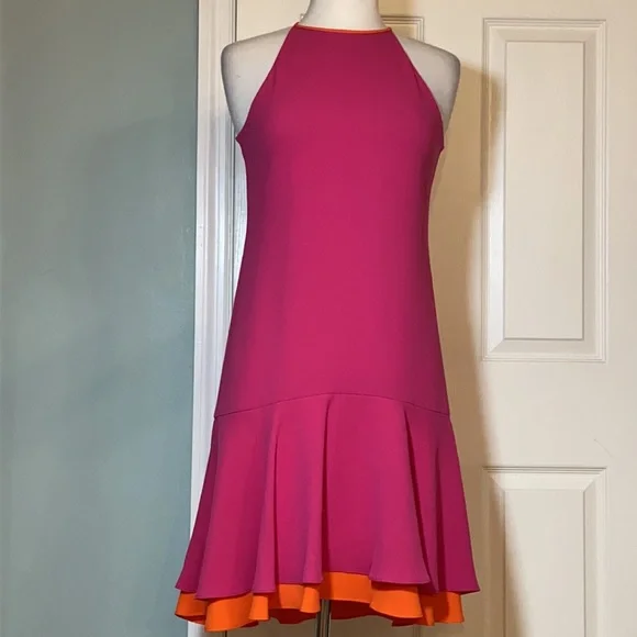 Like new DIANE VON FURSTENBERG KERA COMBO VIVID PINK ORANGE DRESS - Picture 13 of 16